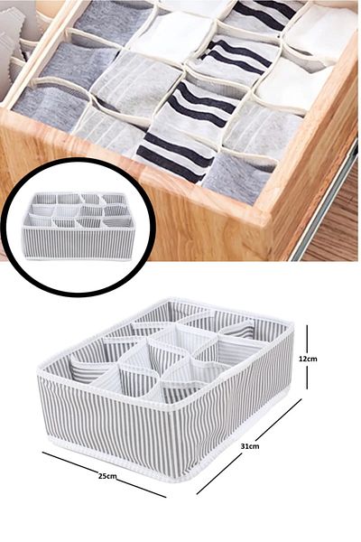 ROYALHOUSE 12 Διαμέρισμα Organizer Συρτάρι Organizer Γκρι ριγέ