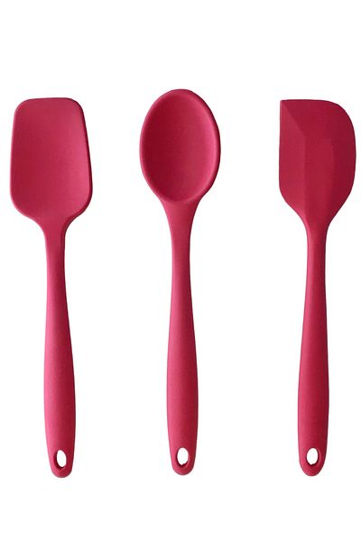 PİNK ROSE Bybirgül Large Size Red Fireproof Non-Stick Silicone Spoon Spatula Set