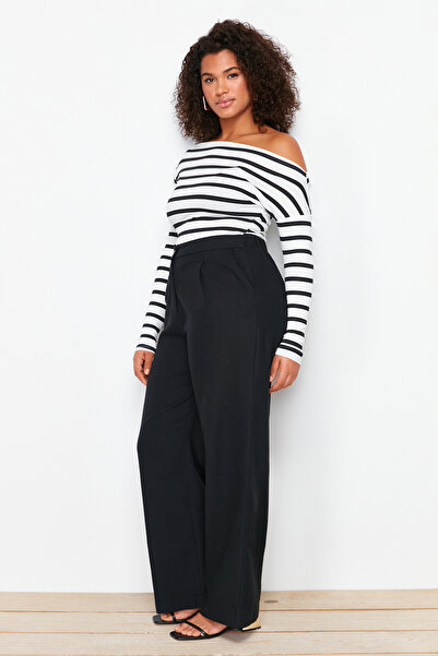Trendyol Curve Černé kalhoty se širokými nohavicemi s vysokým pasem - Tkaná látka TBBSS24AR00022