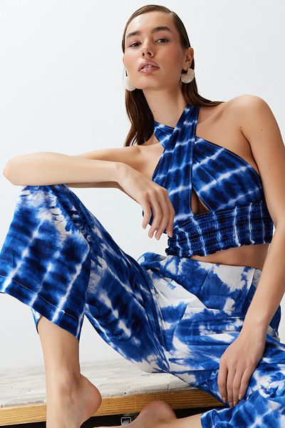 Trendyol Collection Cotton Woven Abstract Print Blouse and Pants Beach Set - Tbess24Au00013