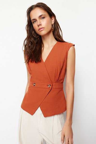 Trendyol Collection Tile Woven Bone Button Detailed Double Breasted Blouse TWOSS20BZ0707