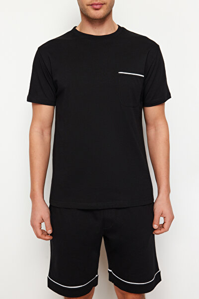 Trendyol Collection Black Regular Fit Piping Knitted Shorts Pajamas Set TMNSS24PT00021