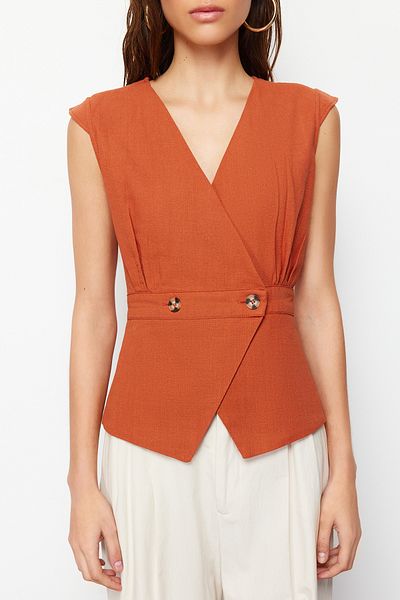 Trendyol Collection Tile Woven Bone Button Detailed Double Breasted Blouse TWOSS20BZ0707