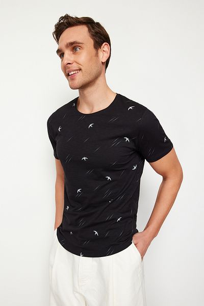 Trendyol Collection Patterned Black Regular Cut T-Shirt - TMNSS24TS00201
