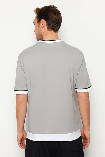 Trendyol Collection Color Block Grey Oversize εμπριμέ βαμβακερό μπλουζάκι - TMNSS24TS00093