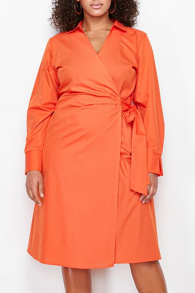 Trendyol Curve Oranges zweireihiges gewebtes Kleid TBBSS24AH00053