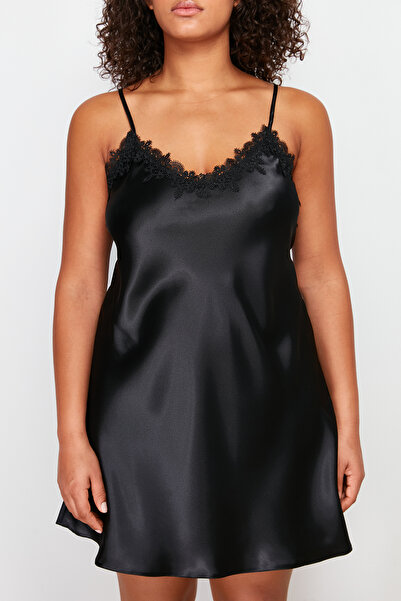 Trendyol Curve Μαύρη δαντέλα σατέν υφαντό νυχτικό TBBSS24CH00016