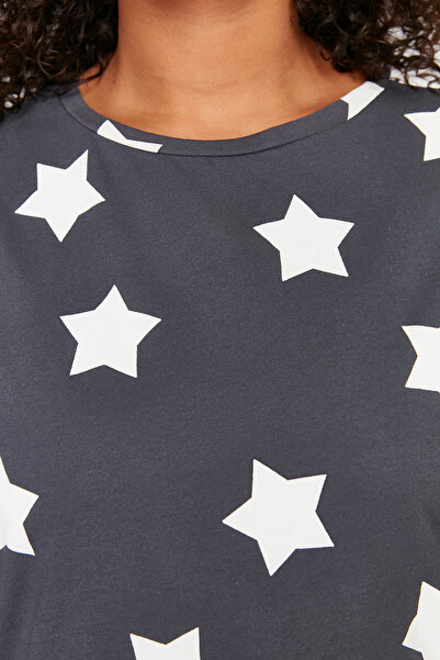 Trendyol Curve Σετ πλεκτές πιτζάμες με σορτς Anthracite Star TBBSS24AI00027