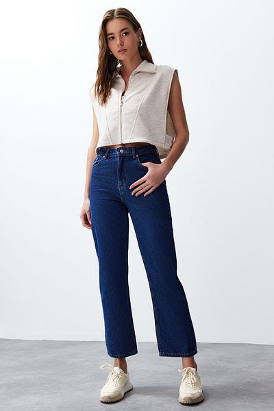 Trendyol Collection Beige Melange Relaxed/Comfortable Fit Zippered Stand Collar Moon Sleeve Thick Vest Twoss24Ye00011