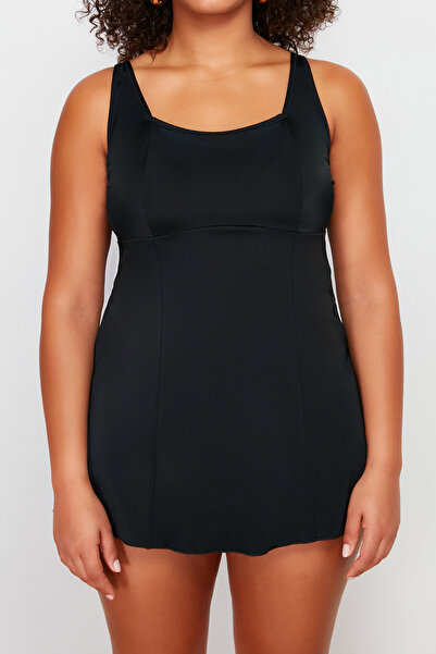 Trendyol Curve Μαύρη τετράγωνη φούστα με λαιμόκοψη Plus Size Μαγιό TBBSS24AM00011