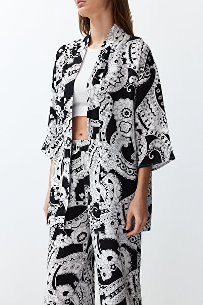 Trendyol Collection Patterned Black Kimono and Pants Set - Twoss24Au00083