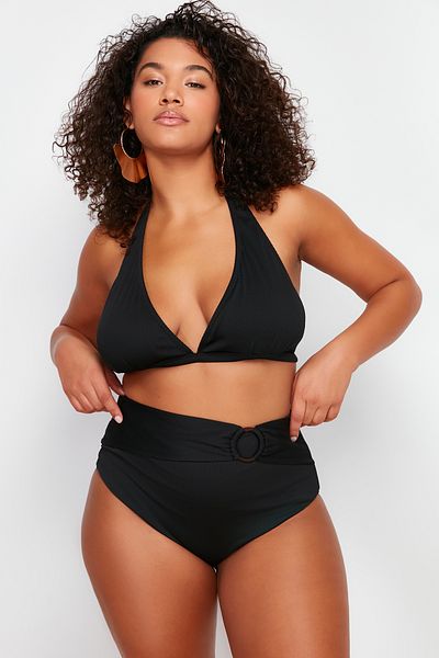 Trendyol Curve Schwarze Bikinihose mit hoher Taille TBSSS24CR00006