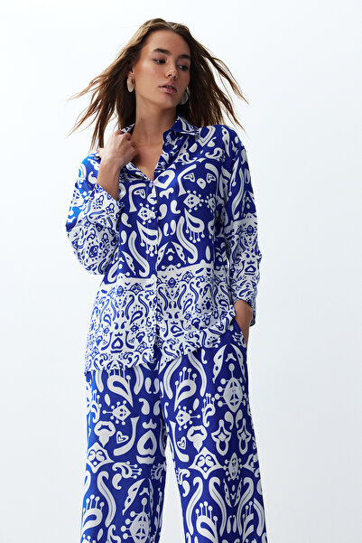 Trendyol Collection Zebra mintás kék szőtt ing és nadrág szett - TWOSS24AU00082