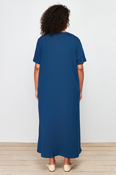 Trendyol Curve 100% pamut Midi sötétkék kötött póló ruha - TBBSS24AH00067