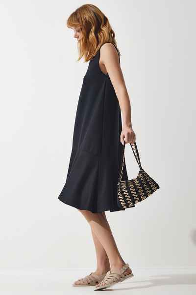 Happiness İstanbul Dámské černé pletené zvonové šaty BF00089