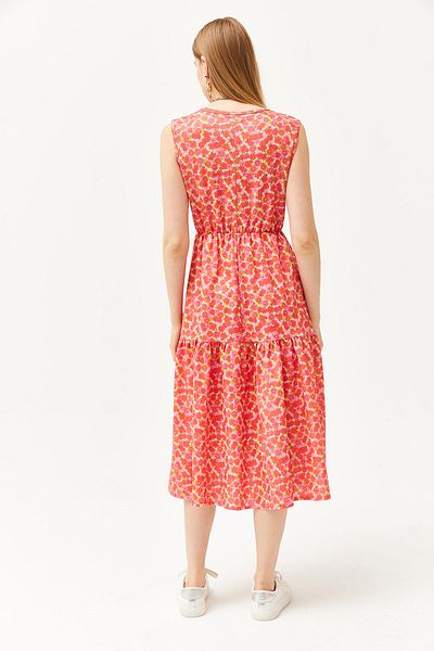 Olalook Korallefarbenes Damen-Strickkleid mit V-Ausschnitt und elastischer Taille ELB-19002090