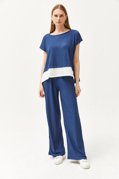 Olalook Damen Indigo Top Bluse Unterhose Set TKM-19000273