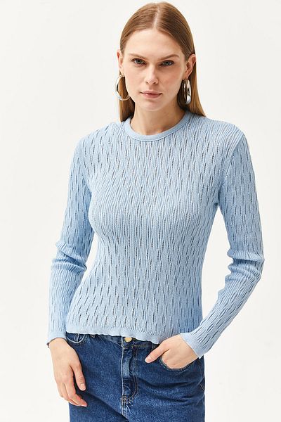 Olalook Γυναικεία Πλεκτή Μπλούζα Μπλε Κύμα BLZ-19002543
