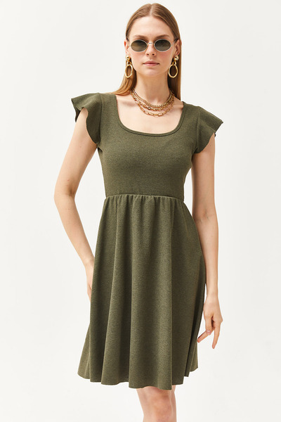 Olalook Γυναικείο μανίκι με γιακά U με λεπτομέρεια φουσκωτό φόρεμα ELB-19002094