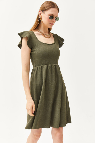 Olalook Γυναικείο μανίκι με γιακά U με λεπτομέρεια φουσκωτό φόρεμα ELB-19002094