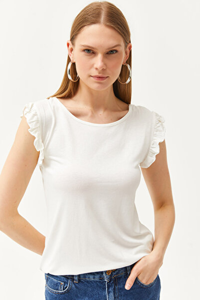 Olalook Γυναικεία εκρού μανίκια πλεκτή μπλούζα βισκόζης BLZ-19002555