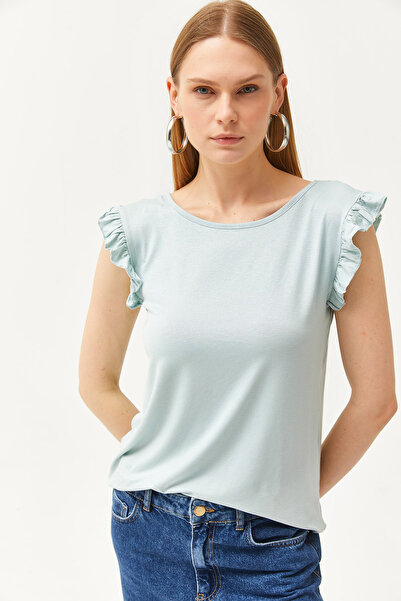 Olalook Жіноча віскозна блузка з відкритим рукавом Cagla з рюшами Orme BLZ19002555