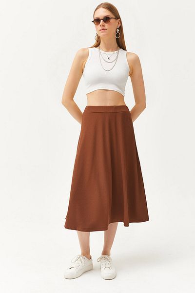 Olalook Bitterbrauner fließender Twist-Rock mit elastischer Taille für Damen ETK-19000258