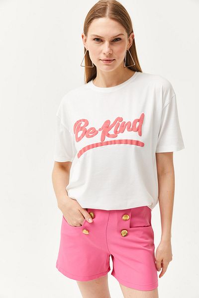 Olalook Women's Ecru Be Kind Printed T-Shirt TSH-19000790