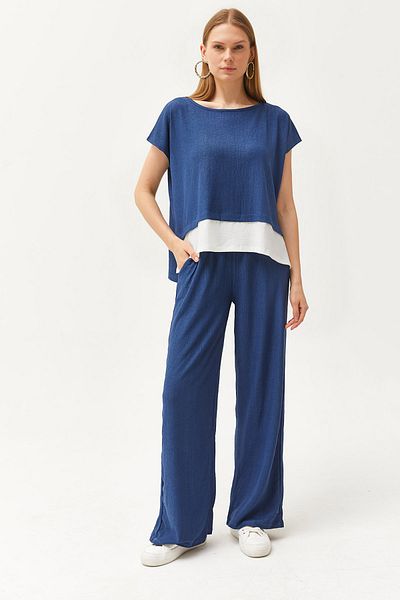 Olalook Damen Indigo Top Bluse Unterhose Set TKM-19000273
