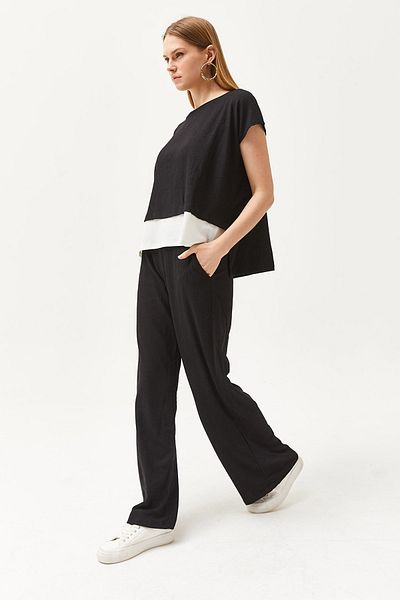 Olalook Women's Black Top Blouse Bottom Trousers Set TKM-19000273