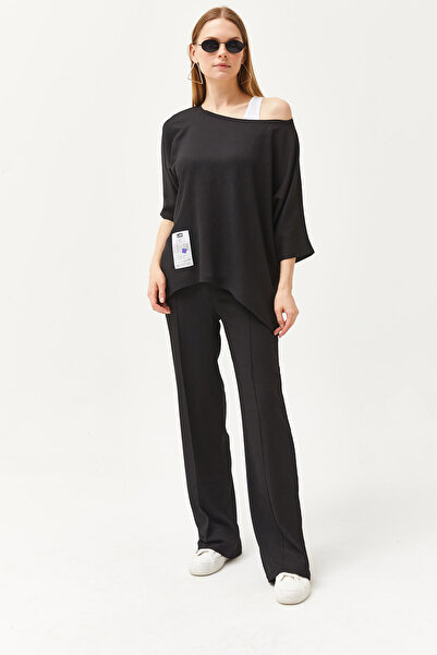 Olalook Women's Black Athlete Blouse Trousers 3-Piece Set TKM-19000272