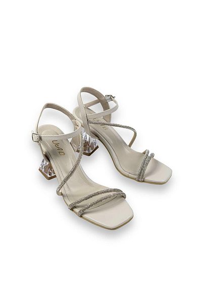 bescobel Dámské béžové Fensa Twist Transparentní podpatek Kotník Šněrování Stone Detailní Sandály Boty 8 Cm 307