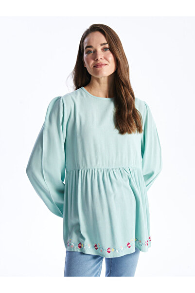 LC Waikiki Haftowana tunika ciążowa z długim rękawem i okrągłym dekoltem