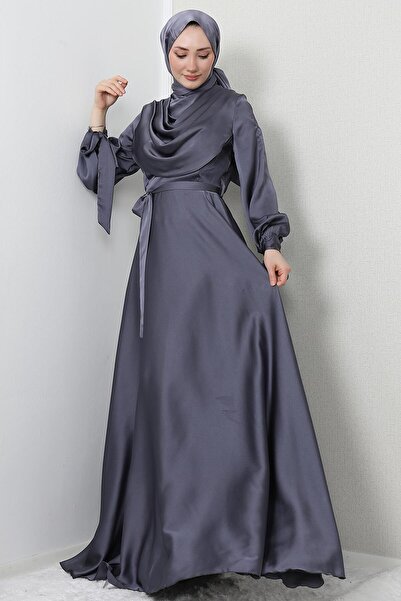 GİZ AGİYİM Сукня з зав'язками на рукавах, темно-сіра