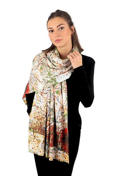 Bursa İpek Green Peach Tree Pattern Winter Shawl