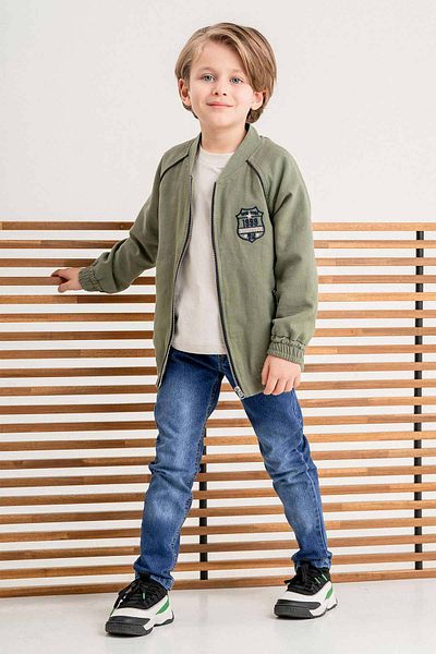Gold Class Kidswear Бродирано ленено яке за момче с двоен джоб и подплата