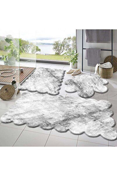 Sarar 3'Lü Set Kaymaz Taban Banyo Paspası Halısı 50x50 (yuvarlak papatya ) --...