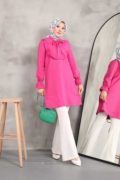 CLB COLLECTION Women's Pleated Detailed Collar Tunic