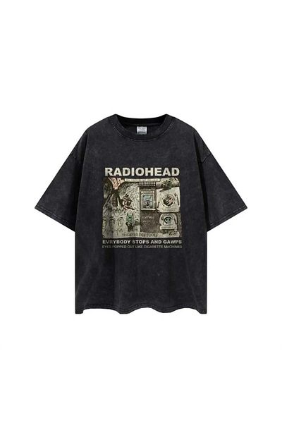 Touz Moda Washed Radiohead Poster Printed Unisex Oversize Vintage T-Shirt