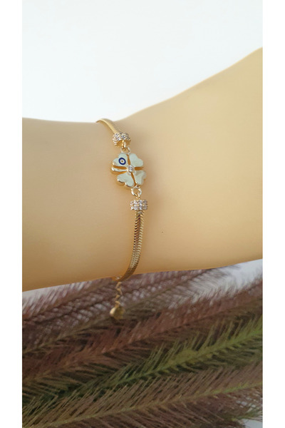 Goldlife jewellery 14 Ayar Altın Balık Sırtı Yoncalı Zirkon Taşlı Bileklik