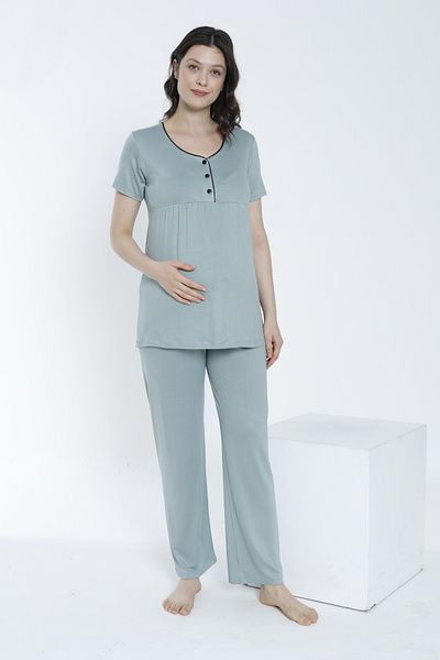 Miss Dünya Lissa Women's Short Sleeve Maternity and Maternity Pajamas Set