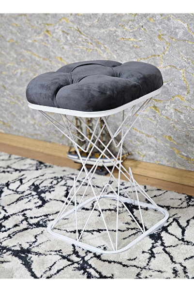 ZAFİR Kare Beyaz Boyalı Füme Puf Oturak - Bench - Ayak Ucu Oturak - Tabure - ...