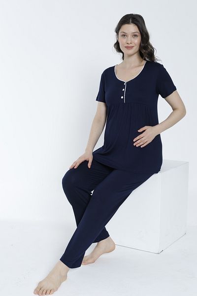 Miss Dünya Lissa Women's Short Sleeve Maternity and Maternity Pajamas Set