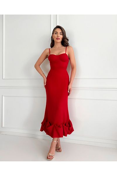 ESRAHELVACI Red Bottom Frilly Fitted Dress