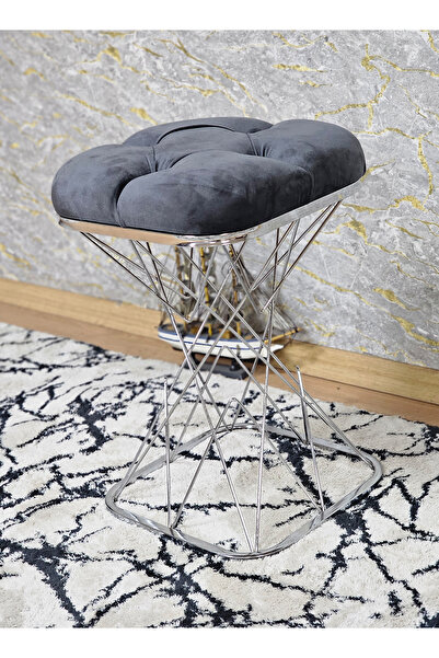 ZAFİR Kare Krom Kaplama Füme Puf & Bench - Puf Oturak - Bench - Ayak Ucu Otur...