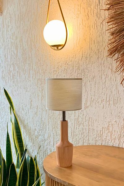 ESLENTA Apollo Modern Lampshade - Fabric with Wooden Legs and Cylinder Head