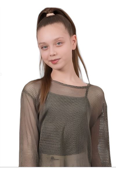 DMB BOYS & GIRLS Girl's 3-Piece Set-Strapped Body & Mesh Blouse, Adjustable Legs Rubber Cargo Pocket Trousers