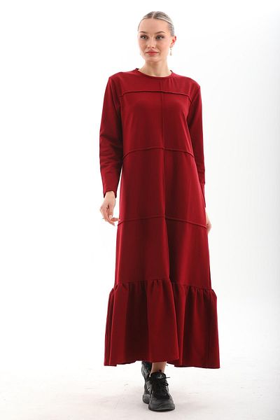 WestBound Fustă Rosie Claret Blocata Hijab cu Voluri Rochie Sport Lungă Zilnic