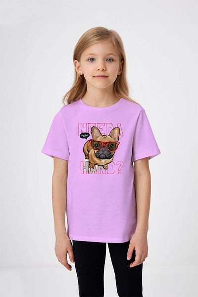 ADABEBEK Need a Hand Written Glasses Puppy Printed Tricou pentru fetiță