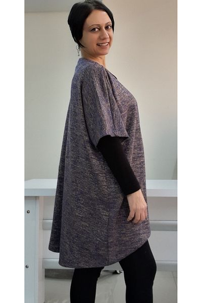 Mertcan Butik Purple Glitter Bat Sleeve Knitwear Loose Vest